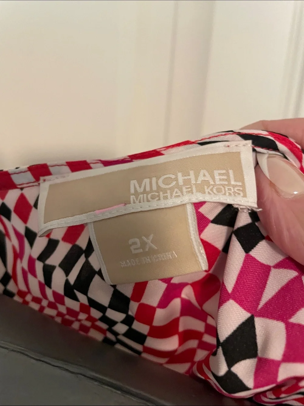 Michael Kors Pink Black White Geometric Tie-Hem Blouse